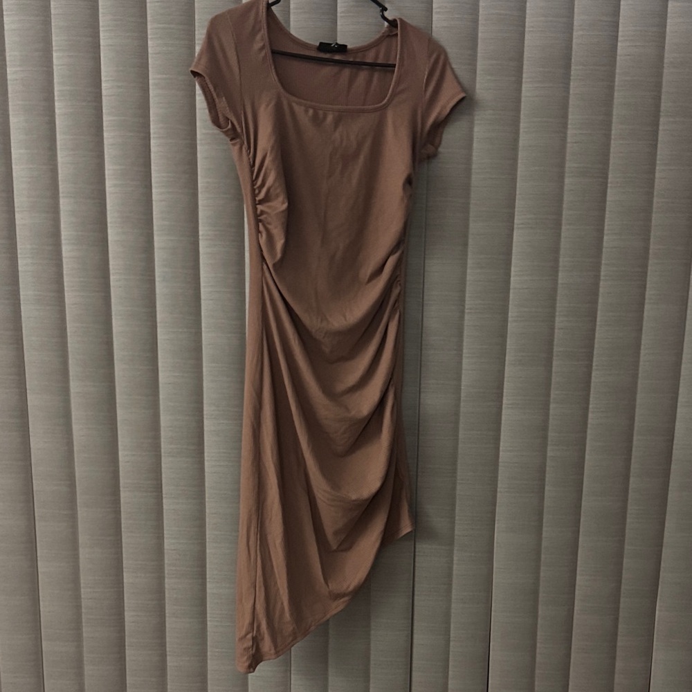 See You Monday Asymmetrical Brown Dress